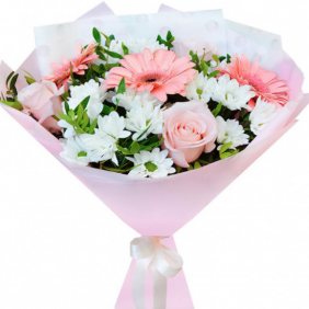  Belek Flowers Delivery Bouquet Pink Gerbera Rose White Chrysanthemum Stylish